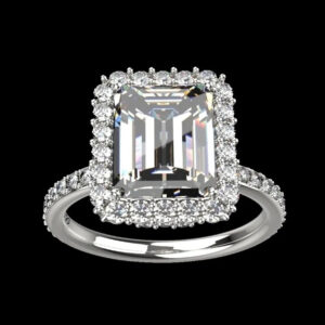 Emerald Cut Diamond Halo Ring – Statement Engagement Ring in White Gold