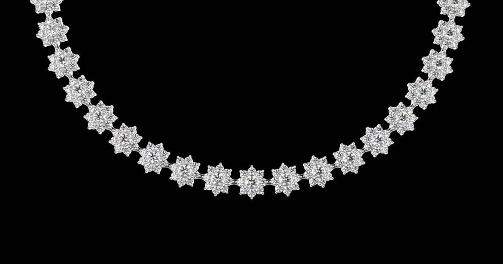 Diamond Floral Cluster Necklace – Multi-Shape Diamond Statement Necklace in White Gold
